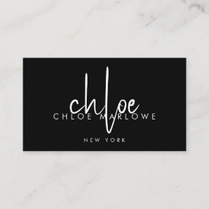 Chic Hair Stylist Minimalist Monogram Black Visitkort