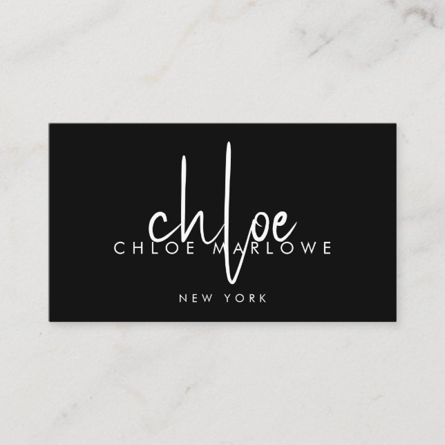 Chic Hair Stylist Minimalist Monogram Black Visitkort (Framsida)