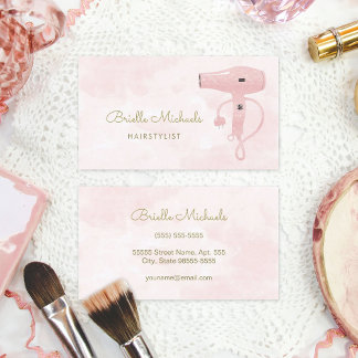 Chic Hairstylist Soft Rosa FAUX Glitter Hairdryer Visitkort