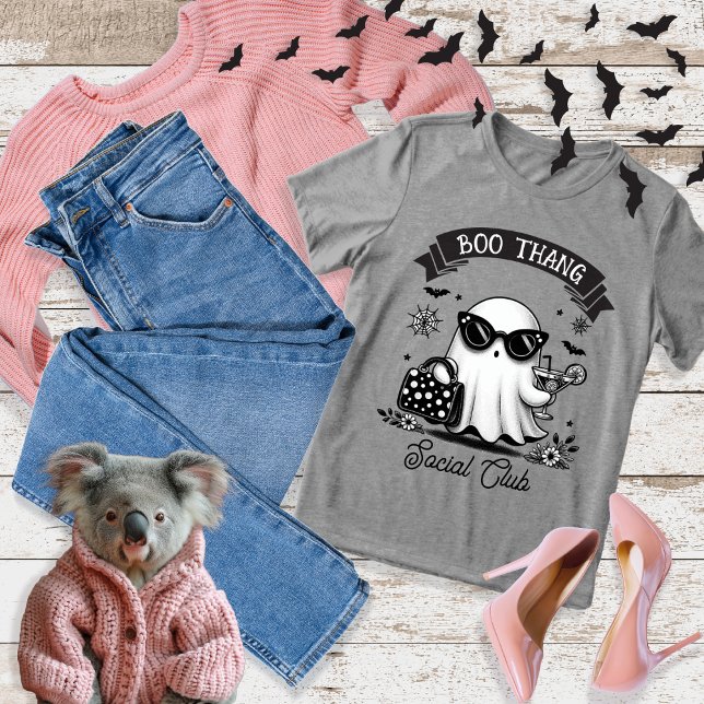 Chic Halloween Ghost Boo Thang Social Klubb T Shirt (Chic Halloween Ghost in Sunglasses "Boo Thang Social Club" Tri Blend Shirt)