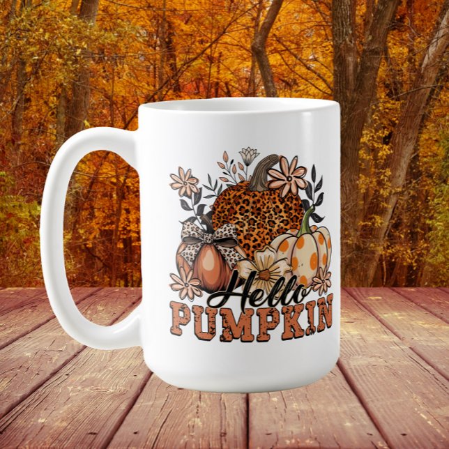 Chic Hälsning Pumpa Höst Autumn  Kaffemugg ("Hello Pumpkin" Fall/Autumn/Thanksgiving mug)