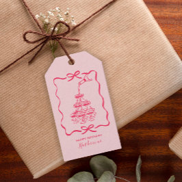 Chic Hand Drawn Pink Champagne Tower Birthday Presentetikett