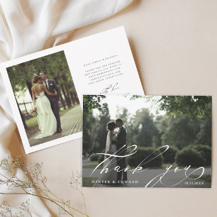 Chic Hand Leted 2 Photo Bröllop Tack Kort