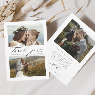 Chic Hand Leted 3 Photo Bröllop Tack Kort