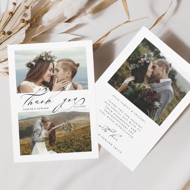 Chic Hand Leted 3 Photo Bröllop Tack Kort (Skapare uppladdad)