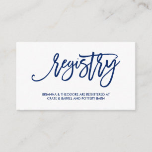 Chic Hand Letted Bröllop Registry Card Navy Tilläggskort
