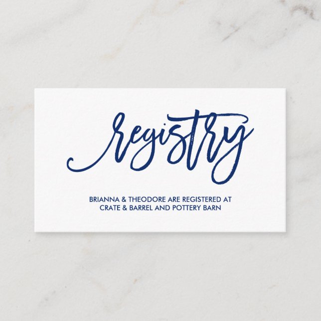 Chic Hand Letted Bröllop Registry Card Navy Tilläggskort (Framsida)