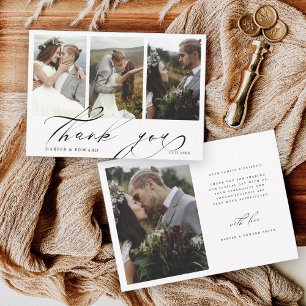 Chic Hand Lettered 4 Photo Bröllop Tack Kort