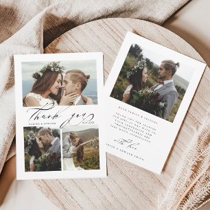 Chic Hand Lettered 4 Photo Bröllop Tack Kort