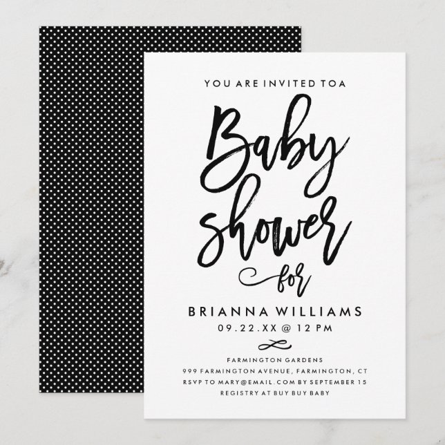 Chic Hand Lettered Baby Shower Inbjudningar (Fram/baksida)
