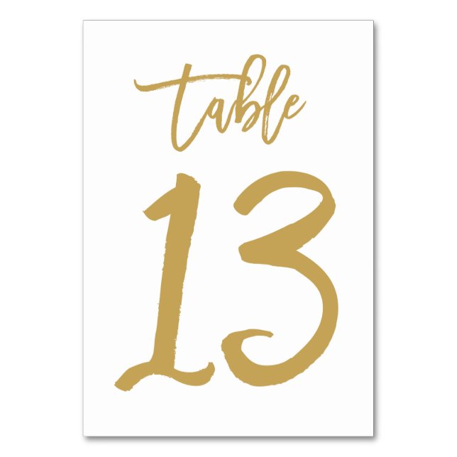 Chic Hand Lettered Bordsnummer Guld | Bord 13 (Framsidan)