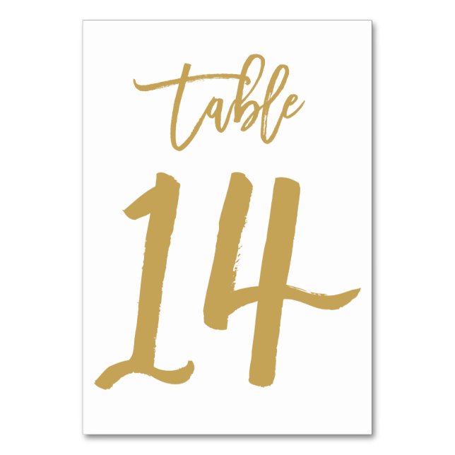 Chic Hand Lettered Bordsnummer Guld | Bord 14 (Framsidan)