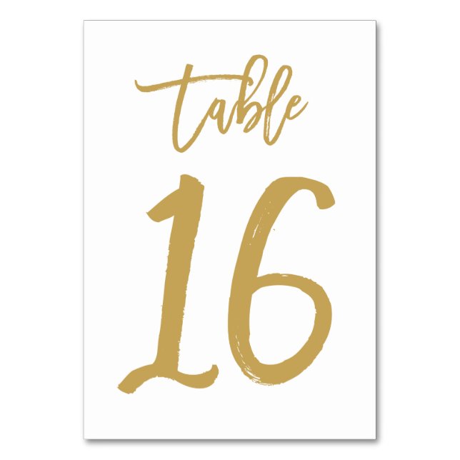 Chic Hand Lettered Bordsnummer Guld | Bord 16 (Framsidan)