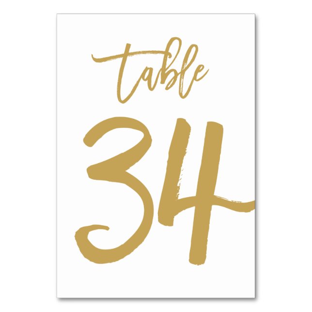 Chic Hand Lettered Bordsnummer Guld | Bord 34 (Framsidan)