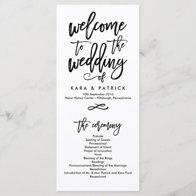 Chic Hand Lettered Bröllop Ceremony-programmet Program (Framsida)