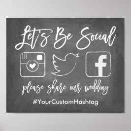 Chic Hand Lettered Bröllop Hashtag Chalkboard-teck Poster