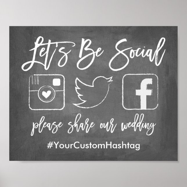 Chic Hand Lettered Bröllop Hashtag Chalkboard-teck Poster (Framsidan)
