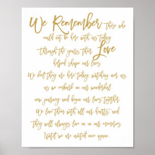 Chic Hand Lettered Bröllop Memorial Sign Guld Poster