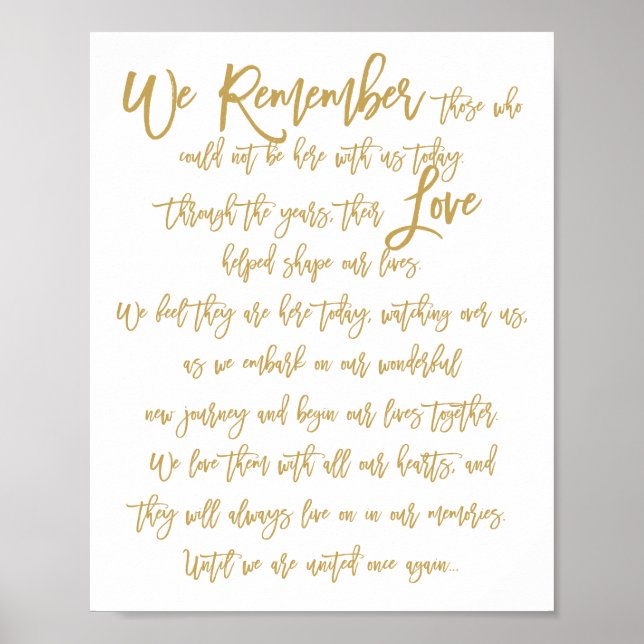 Chic Hand Lettered Bröllop Memorial Sign Guld Poster (Framsidan)