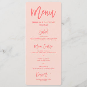 Chic Hand Lettered Bröllop Menu Korall Meny