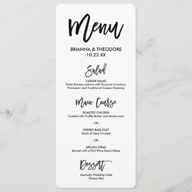 Chic Hand Lettered Bröllop Menu Meny (Framsida)
