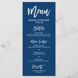 Chic Hand Lettered Bröllop Menu Navy Blue Meny