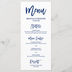 Chic Hand Lettered Bröllop Menu Navy Blue Meny