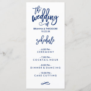 Chic Hand Lettered Bröllop Menu Navy Blue Meny