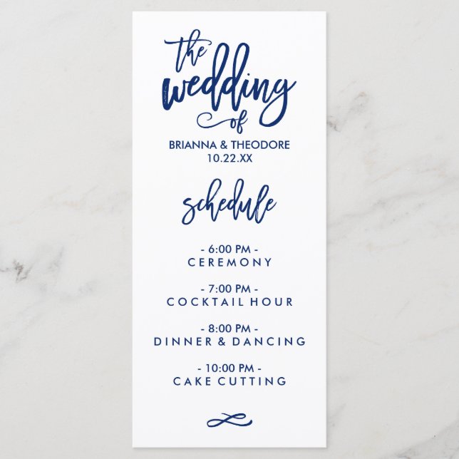 Chic Hand Lettered Bröllop Menu Navy Blue Meny (Framsida)