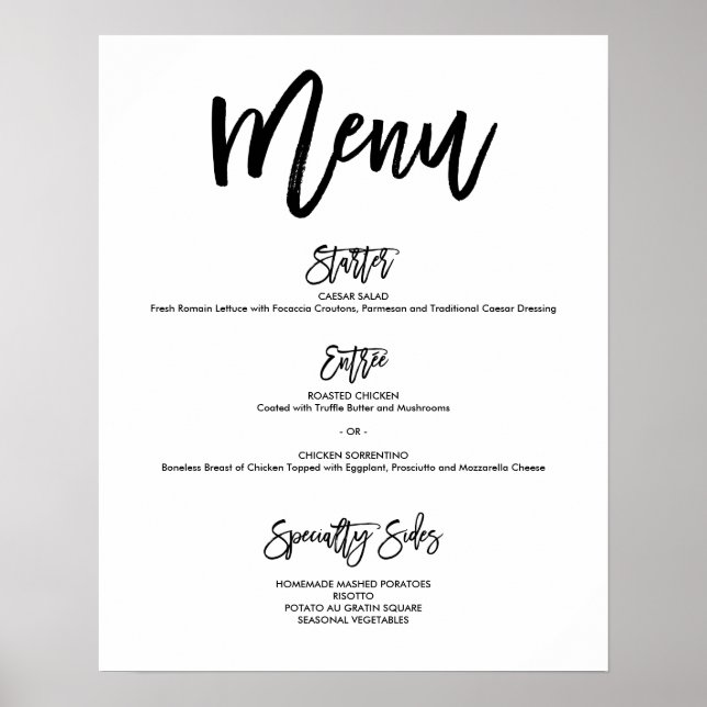Chic Hand Lettered Bröllop Menu Poster (Framsidan)