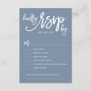 Chic Hand Lettered Bröllop OSA Dusty Blue Kort