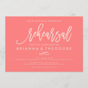 Chic Hand Lettered Bröllop Rehearsal Coral Inbjudningar