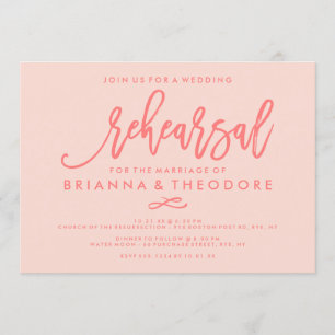 Chic Hand Lettered Bröllop Rehearsal Coral Inbjudningar