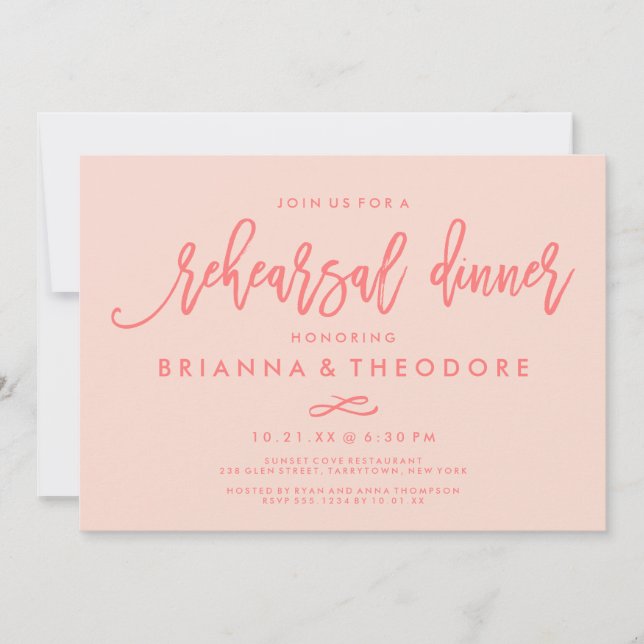 Chic Hand Lettered Bröllop Rehearsal Dinner Coral Inbjudningar (Framsida)