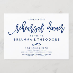 Chic Hand Lettered Bröllop Rehearsal Dinner Navy Inbjudningar
