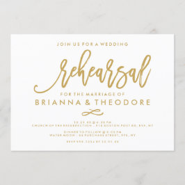 Chic Hand Lettered Bröllop Rehearsal Guld Inbjudningar