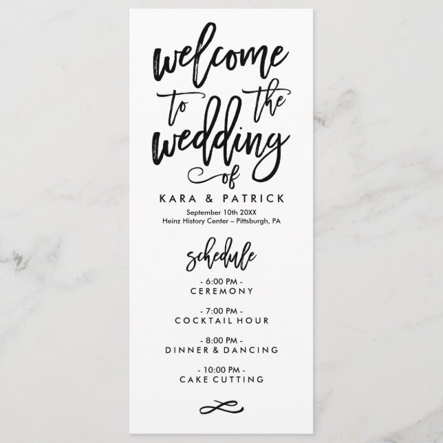 Chic Hand Lettered Bröllop Schedule and Program (Framsida)