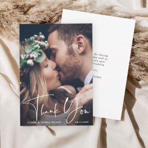 Chic Hand Lettered Bröllop Tack Photo Card Kort