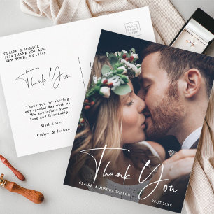Chic Hand Lettered Bröllop Tack Photo Vykort