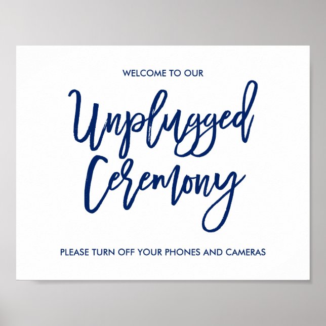 Chic Hand Lettered Bröllop Unplugged Ceremony Sign Poster (Framsidan)