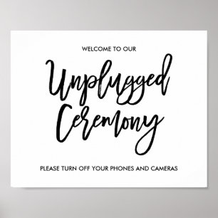 Chic Hand Lettered Bröllop Unplugged Ceremony Sign Poster