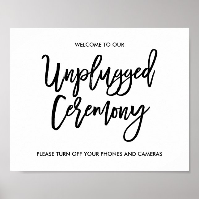 Chic Hand Lettered Bröllop Unplugged Ceremony Sign Poster (Framsidan)