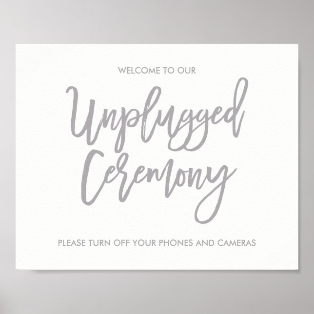 Chic Hand Lettered Bröllop Unplugged Ceremony Sign Poster (Framsidan)
