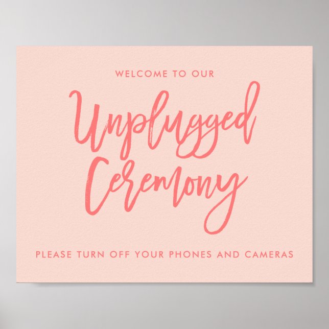 Chic Hand Lettered Bröllop Unplugged Ceremony Sign Poster (Framsidan)