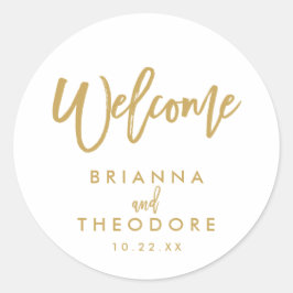 Chic Hand Lettered Bröllop Välkomstmärke Runt Klistermärke