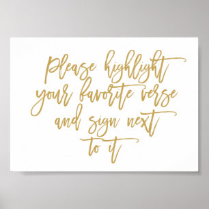 Chic Hand Lettered Bröllop Verse Guest Bok Poster