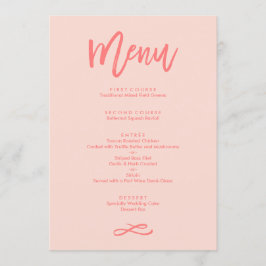 Chic Hand Lettered Coral Bröllop Menu Meny