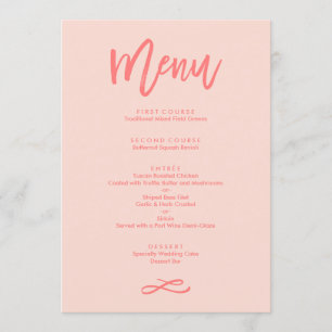 Chic Hand Lettered Coral Bröllop Menu Meny