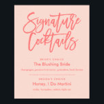 Chic Hand Lettered Coral Namnteckning Cocktails Me Poster<br><div class="desc">Namnteckning menyn Cocktails</div>