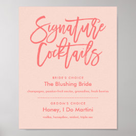 Chic Hand Lettered Coral Namnteckning Cocktails Me Poster